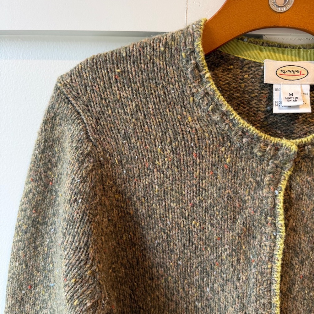 Vintage Talbots Cardigan Sweater Wool Angora Green Pocket Grandma Snap Closure M - Picture 2 of 11